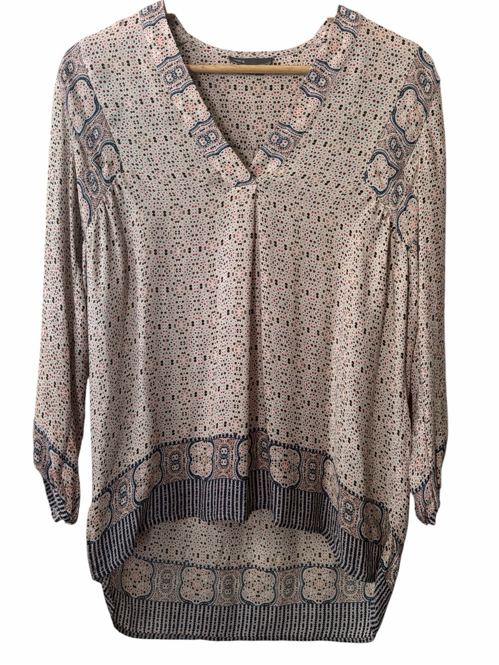 Vince 100% Silk Tunic Blouse Women’s Size 4 Geometric Tile Pattern Quiet Luxury
